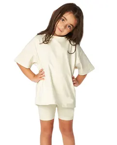 풀 Support Customized Services 반 White Short Sleeve Anti-shrink Kids 100% 면 Jersey Boys 티셔츠/Girls 티셔츠 Sets