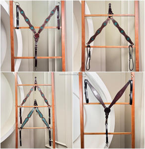 Collier de poitrine Western en cuir repoussé à la main avec accents floraux sarcelle Adjustable Horse Tack pour Rodeo Trail Ranch & Barrel Racing - Product Image 2