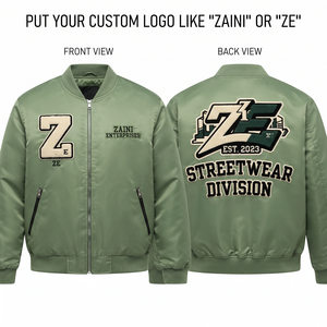 Blouson Bomber en Satin de Polyester Premium 220 GSM Vert Olive avec Poignets Côtelés et Logo Chenille Personnalisé OEM ODM - Product Image 1