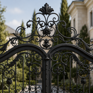 Portail d'entrée principal de luxe en fer forgé noir, double battant ornemental, pour allée de villa, portail décoratif en métal, vente en gros - Product Image 3