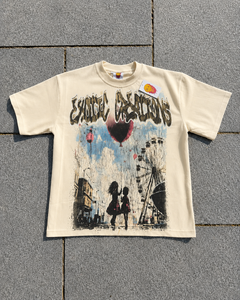 T-shirt Homme Coupe Boxy Épaules Tombantes en Coton Épais Crème Imprimé Streetwear Urbain Hip Hop Manches Courtes - Product Image 1