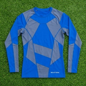 เสื้อคอมเพรสชั่นแขนสั้นผู้ชาย สีน้ำเงินเทา ดีไซน์แผงแบบสปอร์ต สำหรับออกกำลังกาย ฟิตเนส วิ่ง ชุดกีฬา เสื้อเบสเลเยอร์เพิ่มประสิทธิภาพ - Product Image 5