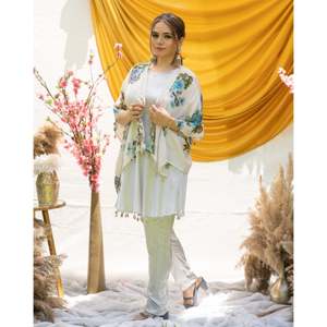 ชุดเซ็ตผ้าทอลายดอกไม้สีขาวมอนซูนลิลลี่ คอทรงโอ สายคล้องคอ ระบายอากาศได้ดี ทรงหลวม ไซส์ XS เอวธรรมชาติ เหมาะสำหรับใส่ในชีวิตประจำวัน - Product Image 4