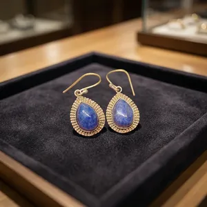 Pendientes de Latón con Lapislázuli |   Pendientes Colgantes con Gema Azul |   Fabricante de Joyería al por Mayor - Product Image 1