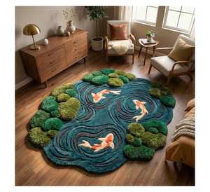 Tapis décoratif 3D en forme de bassin à carpes koï, tapis tufté créatif de forme irrégulière, tapis de sol moderne et artistique pour salon - Product Image 2