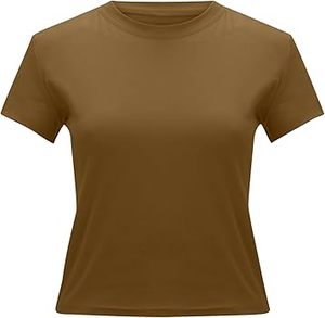 Camiseta Básica Lisa de Manga Corta para Mujer, Corte Ajustado, Informal, de Algodón Peinado Premium - Product Image 2