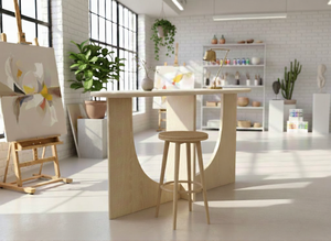 TABLE DE CONSOLE / TABLE D'APPUI en bois d'hévéa durable et placage de chêne MDF pour salle à manger et restaurant, décoration intérieure, couleur beige - Product Image 4