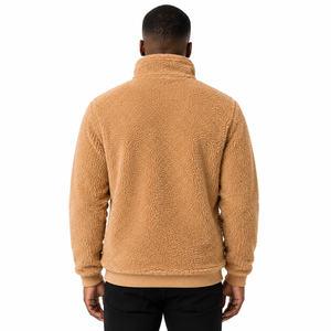 Chaqueta Teddy para Hombre, Cuello Alto, Color Sólido, Forro Grueso de Sherpa, Sudadera Informal de Invierno con Bolsillos - Product Image 3