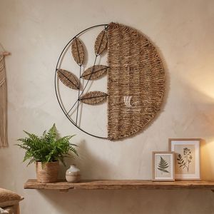 Tapiz Tejido Art Deco, Decoración de Pared para Bodas, Marco Circular de Metal, Escultura de Hojas para Sala de Estar, Decoración del Hogar, Venta al por Mayor en China - Product Image 2