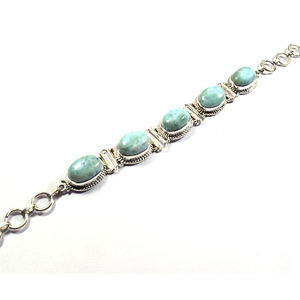 Bracelet unisexe en argent sterling 925 avec larimar bleu marine, serti clos, pour usage quotidien, style bohème, nomade, tribal, anniversaire, fête - Product Image 2