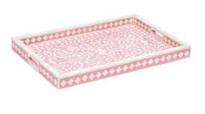 Plateau de service rectangulaire rétractable en bois, fait main, design moderne, incrustation de nacre et d'os, motif floral, personnalisé, pour la maison et Diwali - Product Image 1