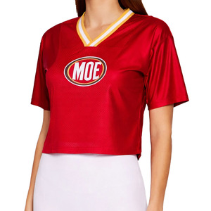 Camisetas de Mujer Personalizadas de Satén y Malla, Estilo Jersey de Fútbol Americano, Cuello en V, Top Corto de Moda, Ropa Deportiva, Marca Privada OEM - Product Image 3