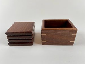 Hand Crafted Natural Acacia Wood <b>Coaster</b> <b>Set</b> Handmade Wood <b>Coasters</b> - <b>Set</b> of 4 - with storage box For Table Decoration - Product Image 2