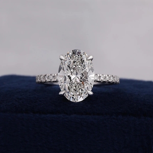 Anillo de Compromiso con Halo Oculto, Moissanita de Corte Ovalado de 3CT, Certificado IGI, Regalo de Cumpleaños, Boda, Aniversario, Anillo de Promesa para Mujer - Product Image 1