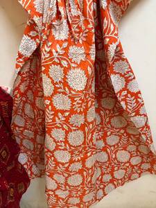 Women Orange Floral Print Cotton Maxi <b>Kaftan</b> Dress | Handmade Batwing Sleeve Eco-Friendly <b>Beach</b> Cover-Up Boho Resort Wear Free - Product Image 5