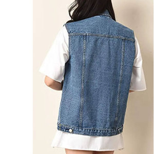 Gilet en jean pour femme, col rabattu, boutons sur le devant, couleur unie, coton tissé, style utilitaire, longueur normale, printemps - Product Image 4
