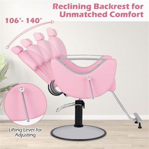 Poltrona da Barbiere Ergonomica Girevole a 360 Gradi con Pompa Idraulica, Sedia da Salone in Rosa - Product Image 5