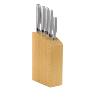 Ensemble de 5 couteaux de cuisine en acier inoxydable avec lames tranchantes, manches métalliques confortables, bloc de rangement en bois - Product Image 3