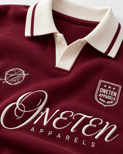 ONETEN APPARELS เสื้อโปโลแบบมีฮู้ด ดีไซน์ 2 in 1 ผ้าฝ้ายสีแดงเลือดหมู น้ำหนักเบา ทรงหลวม ใส่สบาย แขนยาว - Product Image 6