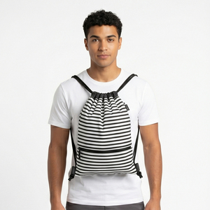 Mochila con cordón y rayas para hombre, bolsa de gimnasio ligera de poliéster, estilo informal, compartimento interior, bolsas con cordón y asa suave - Product Image 4