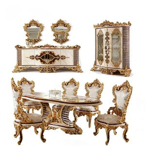 Ensemble de table à manger ovale de luxe en teck massif de style baroque européen pour 6 personnes, sculpté à la main, meubles de style palais royal pour hôtel - Product Image 2