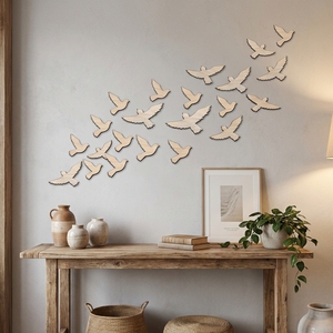 Silhouette murale artisanale en bois d'oiseau en vol, sculpture murale minimaliste en bois naturel de colombe en vol, décoration pour chambre d'enfant et salon - Product Image 6