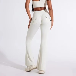 Pantalon de fitness ample pour femme, personnalisable avec logo, en Spandex, coupe bootcut, pour le yoga, prix usine - Product Image 3