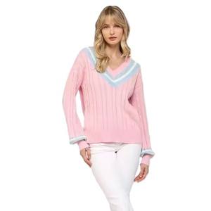 Fabricant OEM ODM Personnalisé Unisexe Rayé Laine/Acrylique Tricoté Col en V Manches Lanterne Cardigan Broderie Avant Séchage Rapide - Product Image 3