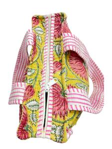 Yellow Floral Cotton Shoulder <b>Bag</b> With Pink Piping | High Quality Hand Block Print Small Tote <b>Bag</b> Zipper Handmade Masterpiece - Product Image 6