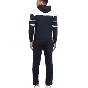 Men's Navy White Color Block Hooded <b>Tracksuit</b> Full Zip Casual Sweatshirt Pants Set Regular Fit Side Pockets Autumn Wear - Product Image 2