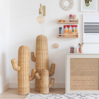 Grand panier de rangement artisanal en rotin, tressé à la main, à thème désertique, en forme de cactus, accessoire décoratif