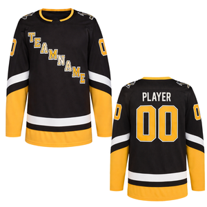 Maillot de hockey sur glace noir et or à manches longues, respirant, uniforme d'équipe athlétique, vêtements de sport pour adultes, entraînement et performance - Product Image 1
