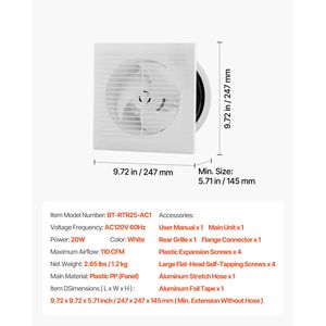Ventilatore da Parete Silenzioso con Motore AC da 6 Pollici, 110 CFM, per Bagno, Facile da Installare - Product Image 4