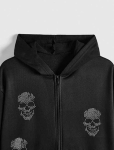 Sudadera con capucha gótica para hombre con cremallera, estampado de calavera plateada, bolsillo canguro, estilo urbano, para otoño - Product Image 6