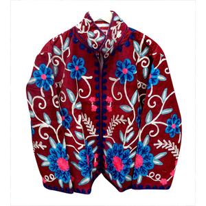Handmade Bohemian Corduroy Suzani Jacket Women's Floral Embroidered Quilted Autumn <b>Winter</b> Fashion <b>Coat</b> - Product Image 3