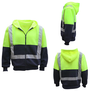 <b>Men</b>’s High Visibility Safety Hoodie Reflective Workwear Zip Up Hoodie Premium Cotton Fleece Hi Vis <b>Jacket</b> with Reflective Tape I - Product Image 1