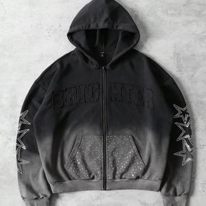 Sweat à capuche oversize décontracté pour homme avec strass, style streetwear, idéal pour la gym, épaules tombantes, pull épais pour l'hiver - Product Image 1