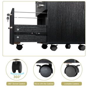 FCH Three Drawers Wooden Filing Cabinet with Black Wood Grain Density Board Elegant Office Organization Solution - Product Image 6