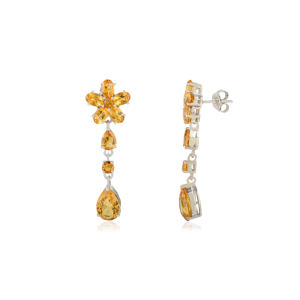 ต่างหูเงินแท้ 925 ประดับพลอยซิทรินสีเหลืองรูปดอกไม้ทรงยาวสำหรับผู้หญิง เครื่องประดับหรูหราขายส่ง - Product Image 3