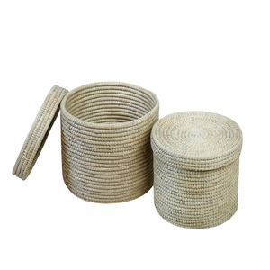 Seagrass Woven Storage <b>Basket</b> <b>with</b> <b>lid</b> Handmade Storage <b>Basket</b> Wholesale eco-friendly Made Viet Nam - Product Image 3