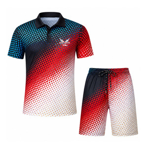 Conjunto de polo y pantalones cortos para hombre con estampado de puntos, de secado rápido, deportivo, para verano, de poliéster y spandex, tejido de punto, conjunto de verano para hombre - Product Image 1