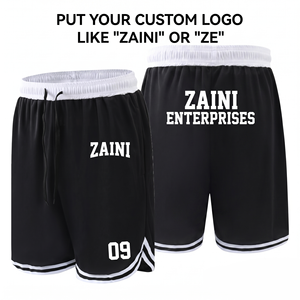 Pantalones Cortos de Baloncesto para Hombre, 160 GSM, Malla de Poliéster Premium, Transpirables, de Secado Rápido, Negro y Blanco, Dobladillo en Contraste, Impresión Digital, Diseño de Dibujos Animados - Product Image 1