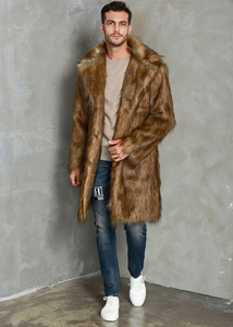 Manteau long en fausse fourrure pour homme, épais et moelleux, pour l'hiver, avec col rabattable - Product Image 2