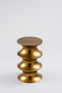 Modern Accent Stool Side <b>Table</b> Sculptural Stacked Design Antique Gold Finish Metal <b>Round</b> Luxury Living Room <b>Table</b> - Product Image 5