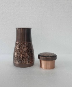 Compact Black and Gold Design <b>Copper</b> <b>Water</b> <b>Bottle</b> Perfect for Yoga Meditation And Ayurvedic <b>water</b> storage overnight From India - Product Image 2