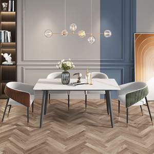 Table à manger rectangulaire moderne 55x27,5 pouces avec plateau en pierre frittée blanche et pieds en métal noir, table à manger en ardoise haute dureté - Product Image 5