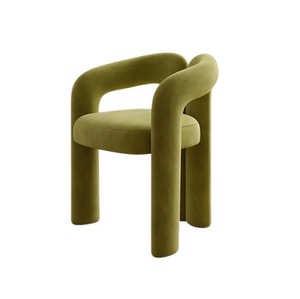 Fauteuil moderne en bois de teck rembourré de velours, design contemporain, chaise de salle à manger, mobilier pour la maison - Product Image 4