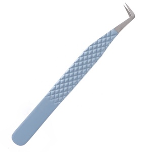 Baby Blue Coated Precisionn Stainless Steel Curved <b>Tweezers</b> for Volume Lashes - Product Image 2