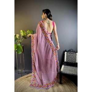 Sari de créateur avec broderie multicolore pour les mariages, vêtement magnifique - Product Image 3