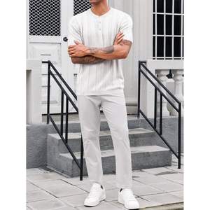 2025 hommes décontracté coton tricot texturé Stretch pull pull à manches courtes Henley chemises - Product Image 2